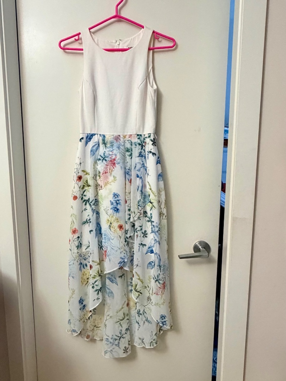 Ever New Floral Hi-Low Midi Dress Sleeveless White Blue Size US 2